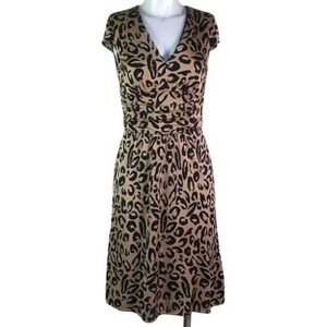 KAY UNGER CHEETAH PRINT SILK CAPPED‎ SLEEVE DRESS Size 8